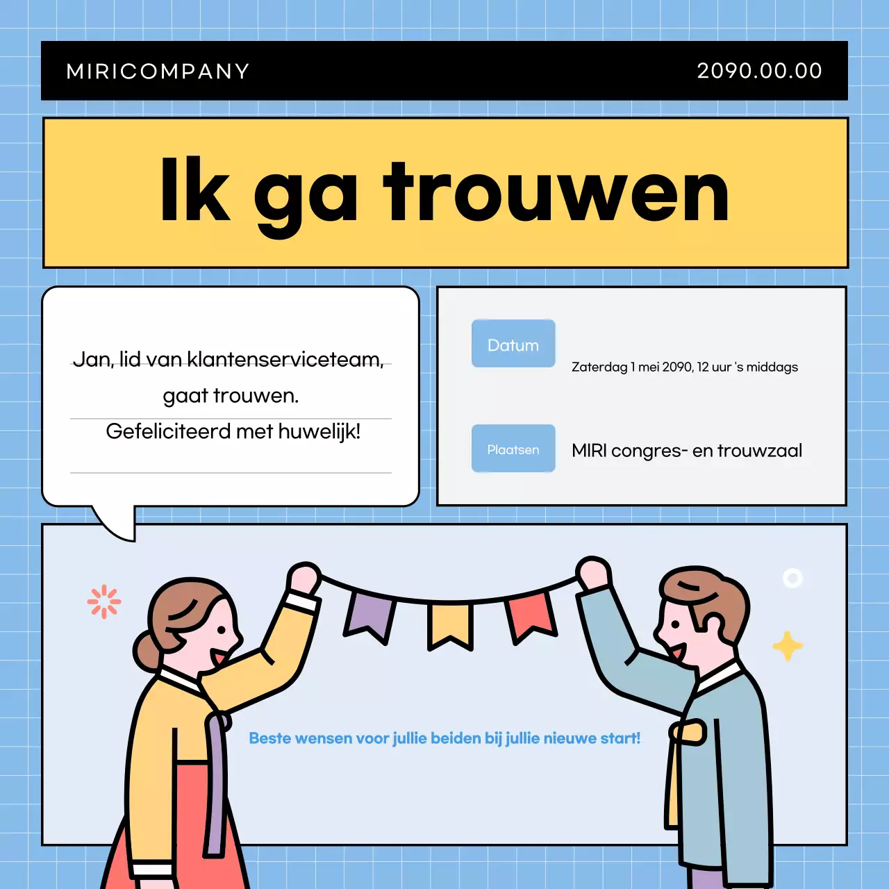 Lichtblauwe eenvoudige bedrijfsaankondiging