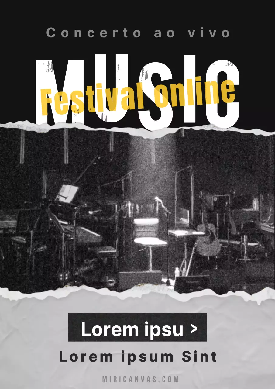 Concerto de música com um conceito de cartaz rasgado a preto e branco