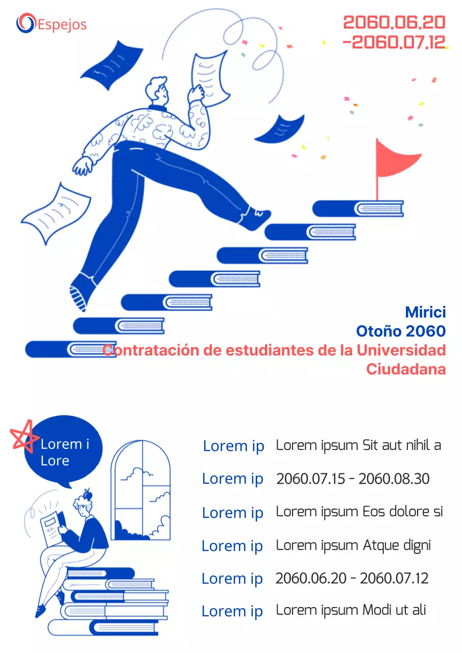 Anuncio simple blanco y azul para la contratación en el colegio cívico