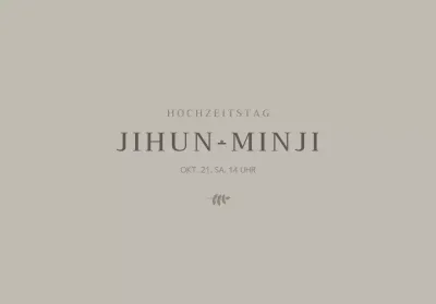 Umschläge für Hochzeitseinladungen in schlichtem Design mit botanischen Illustrationen in gedeckten Farben und den Namen von Braut und Bräutigam.