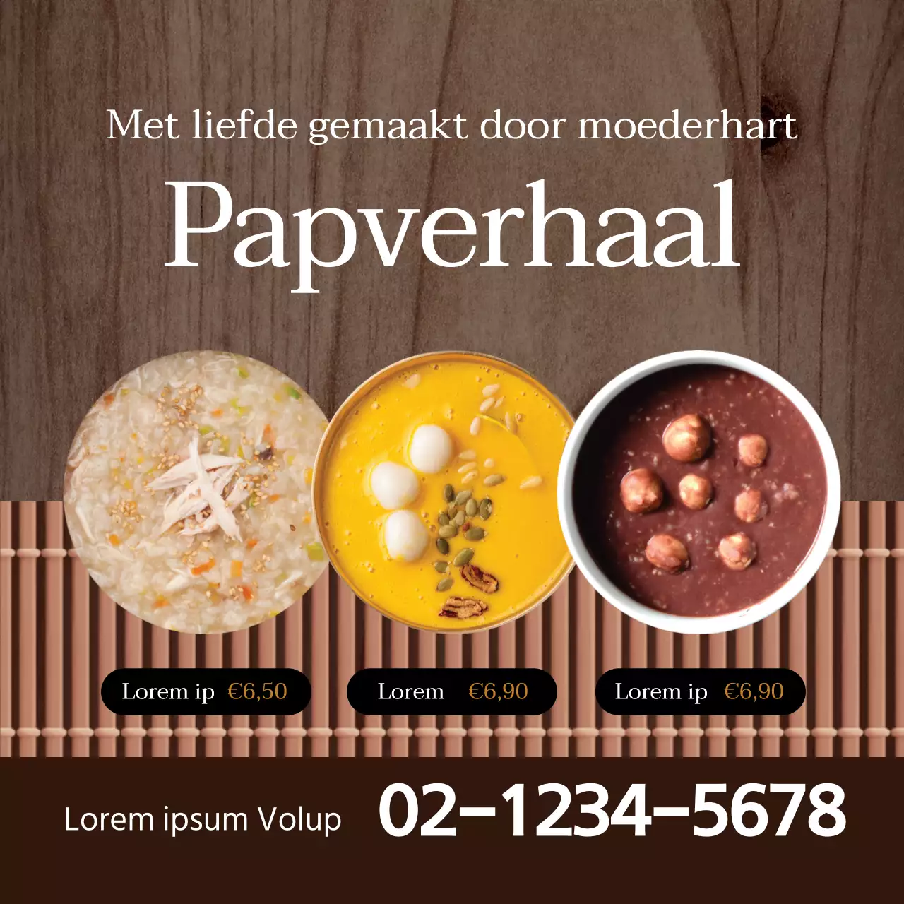 Keurig restaurant pap menu etiket met bruine foto nadruk