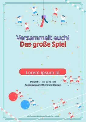 Werben Sie für sportliche Veranstaltungen mit einem niedlichen Konzept, das Illustrationen von Kindern zeigt, die verschiedene Sportarten in Blau spielen.
