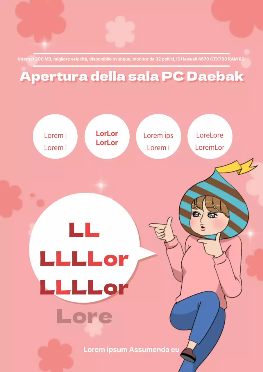 Volantino promozionale per internet café in rosa