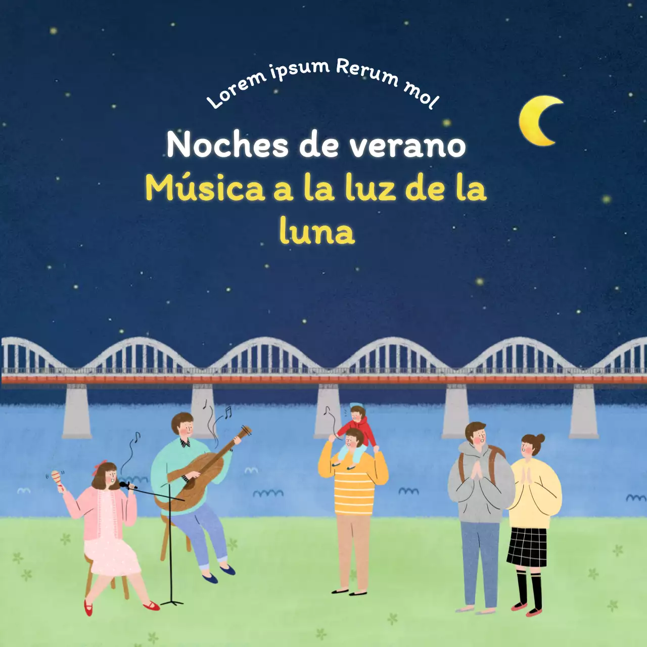 Promociona tu actuación musical minimalista en azul marino y chartreuse