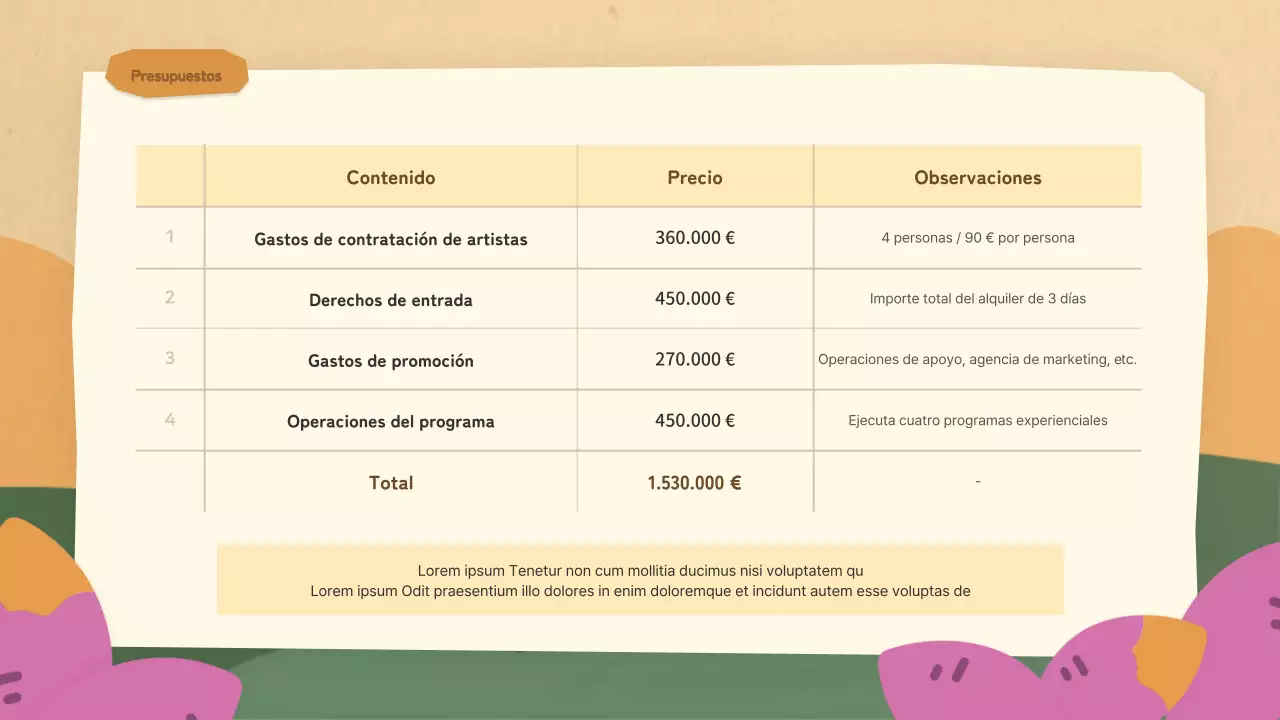 Un planificador de fiestas municipales marrón y rosa