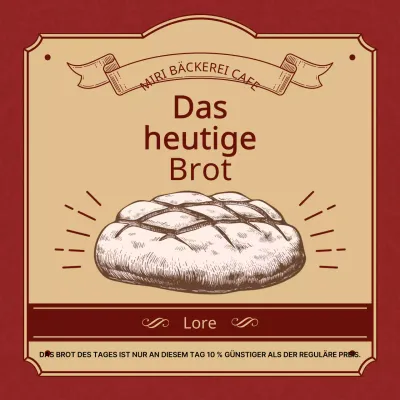 Brot des Tages-Menü in Rot und Beige mit einem Vintage-Konzept