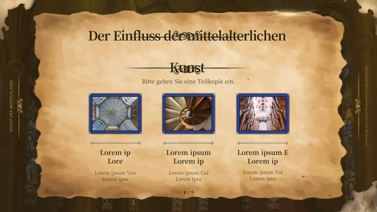 Mittelalterliche Kunst in brauner Umrahmung für einen edlen Look in Werbematerialien