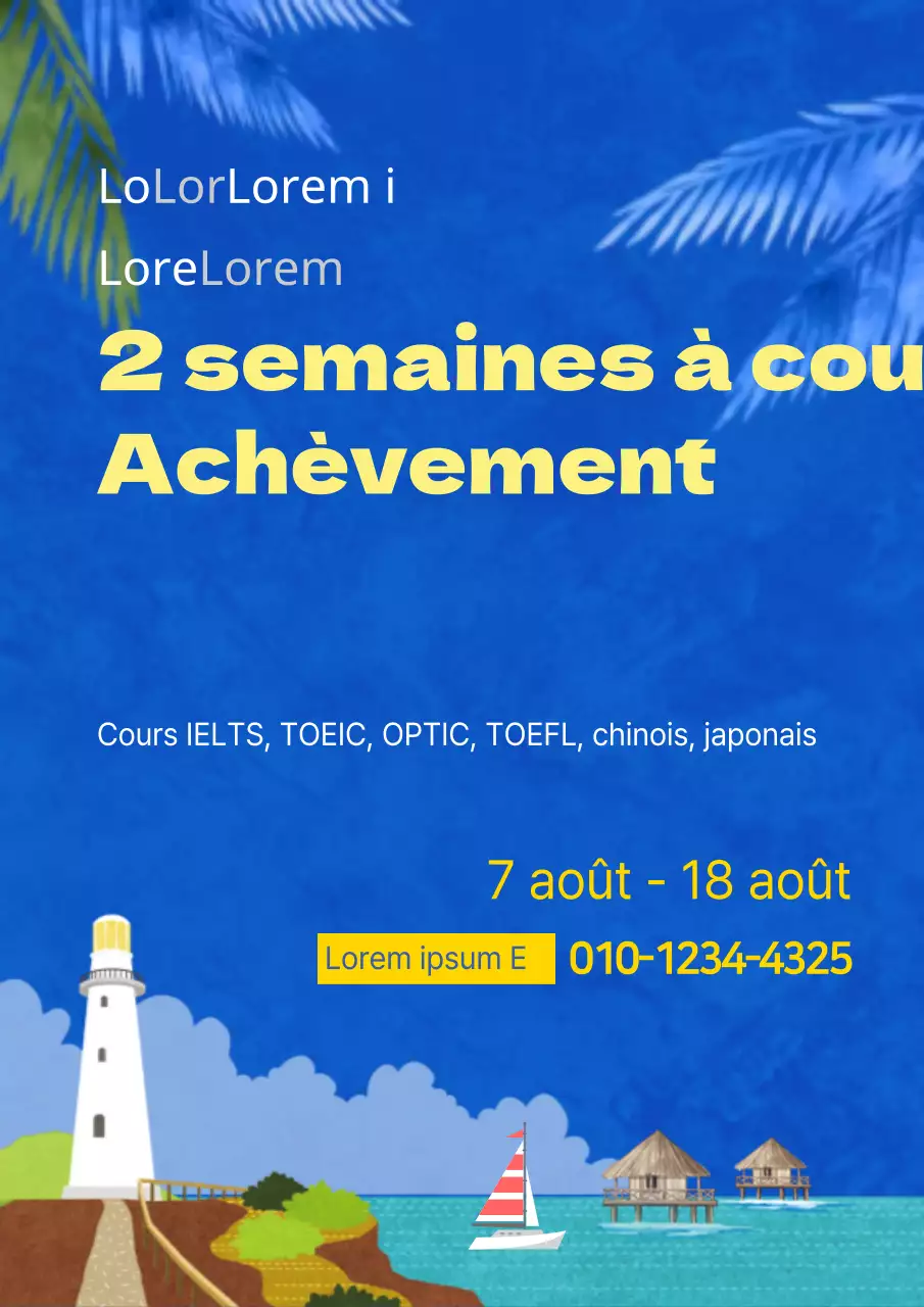 Promotion d'un voyage d'été à forfait sur fond d'illustration d'un paysage de ciel bleu