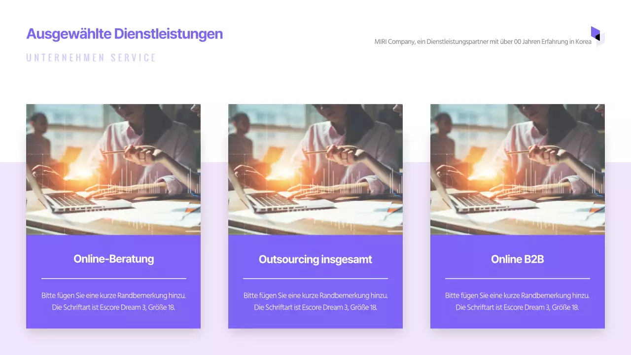 Einfache Präsentation zur Unternehmensvorstellung mit violetten Tönen