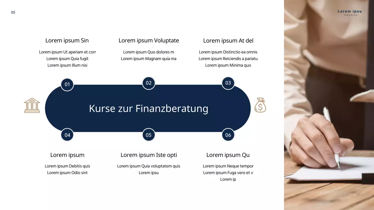 Ein Leitfaden für die persönliche Finanzplanungsberatung in Marineblau und Beige
