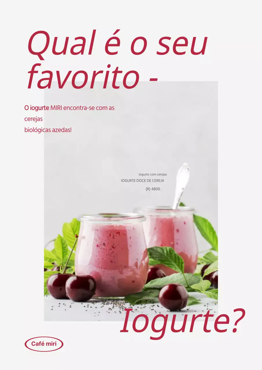 Webposter de iogurte de cereja com tipos de letra a negrito e cor vermelha