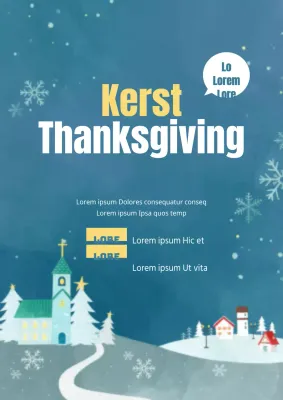 Promoot een kerstdienst met een illustratie van een blauw winterlandschap