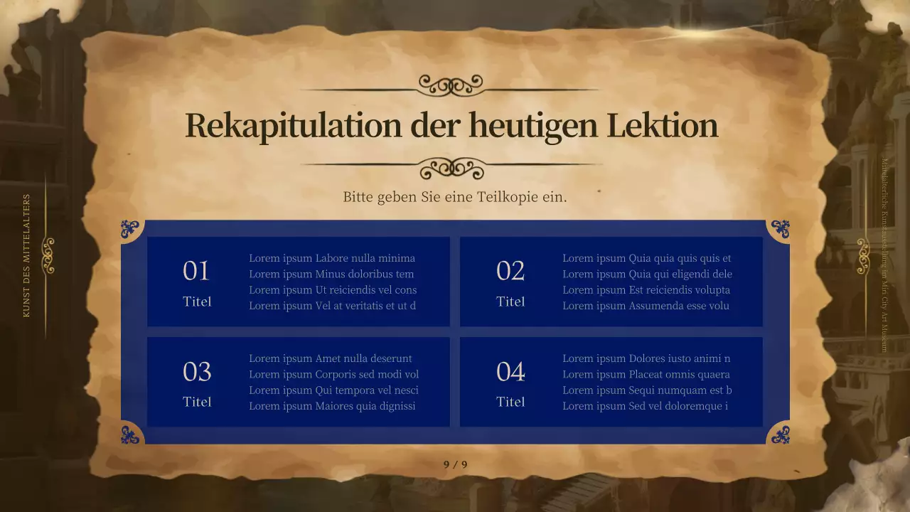 Mittelalterliche Kunst in brauner Umrahmung für einen edlen Look in Werbematerialien