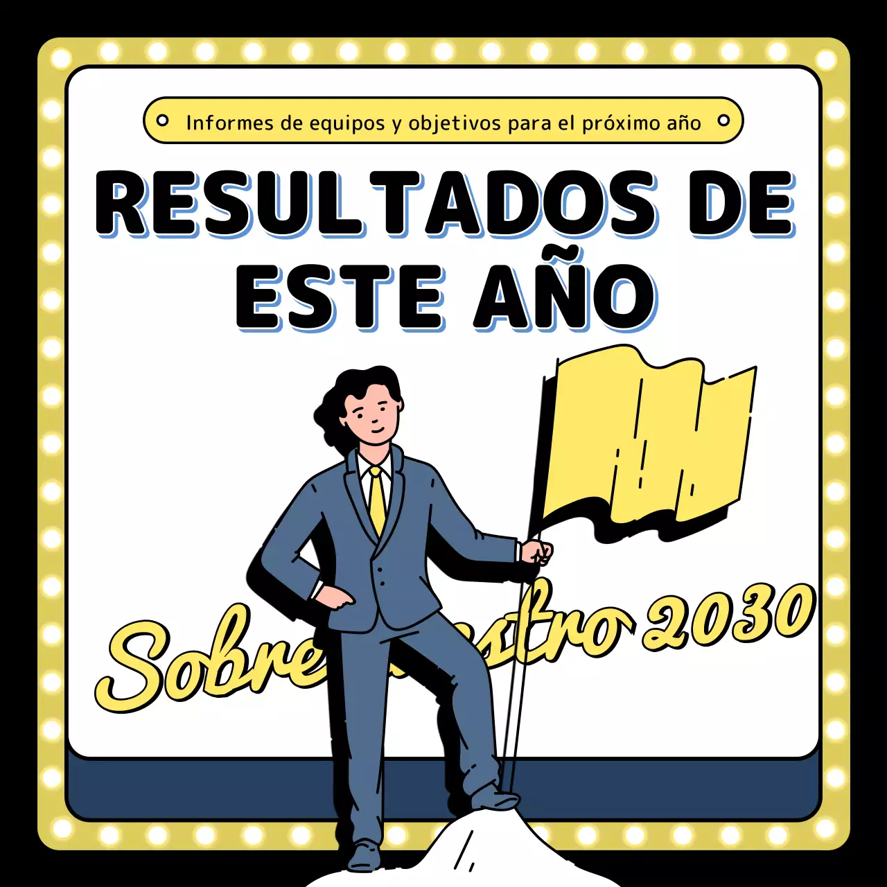 Ilustración del evento de fin de año en amarillo azul negro