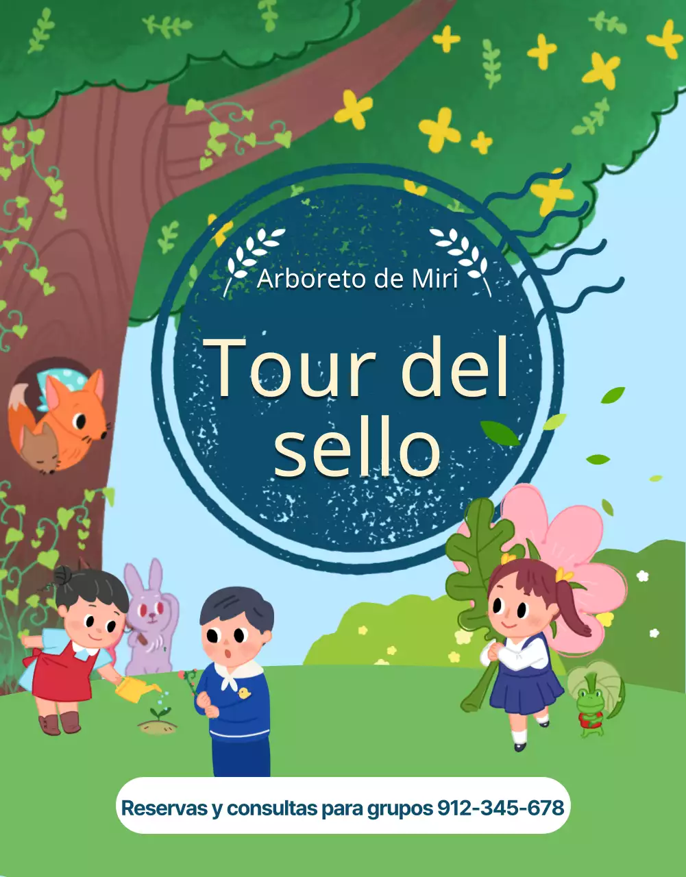 Sello del Arboreto con simpáticas ilustraciones infantiles
