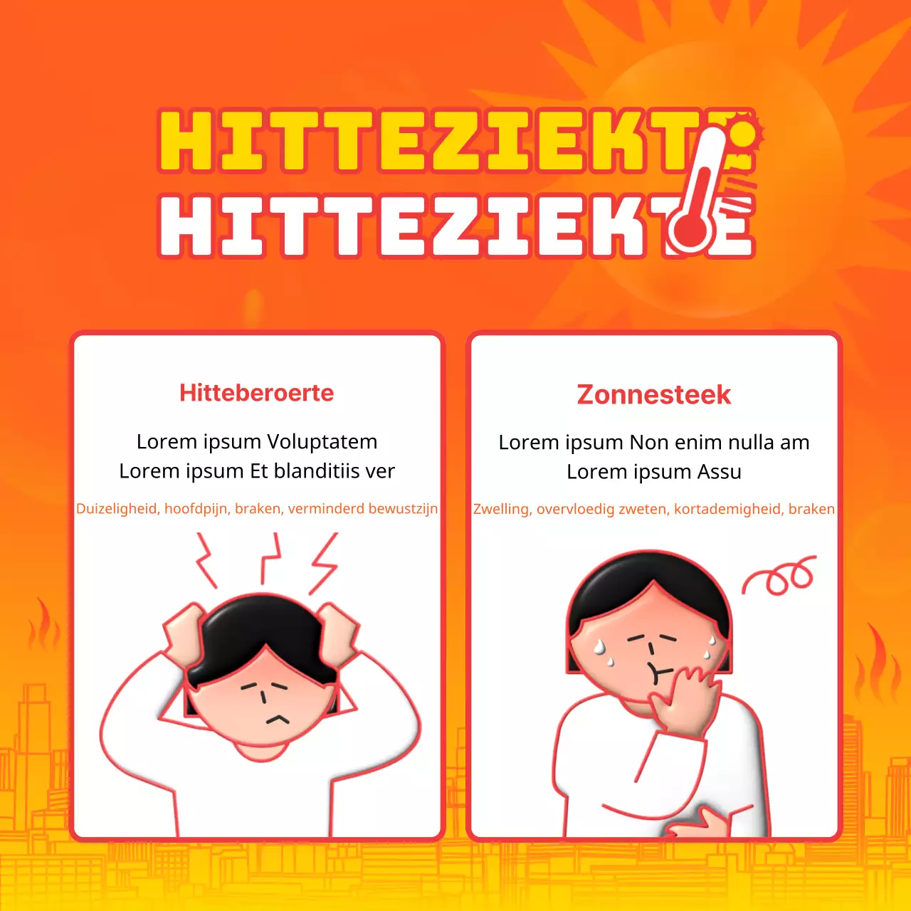 Het oranje en blauw van zomerse hittegolven Hoe om te gaan met de hitte Preventieve gezondheidstips uitgelegd