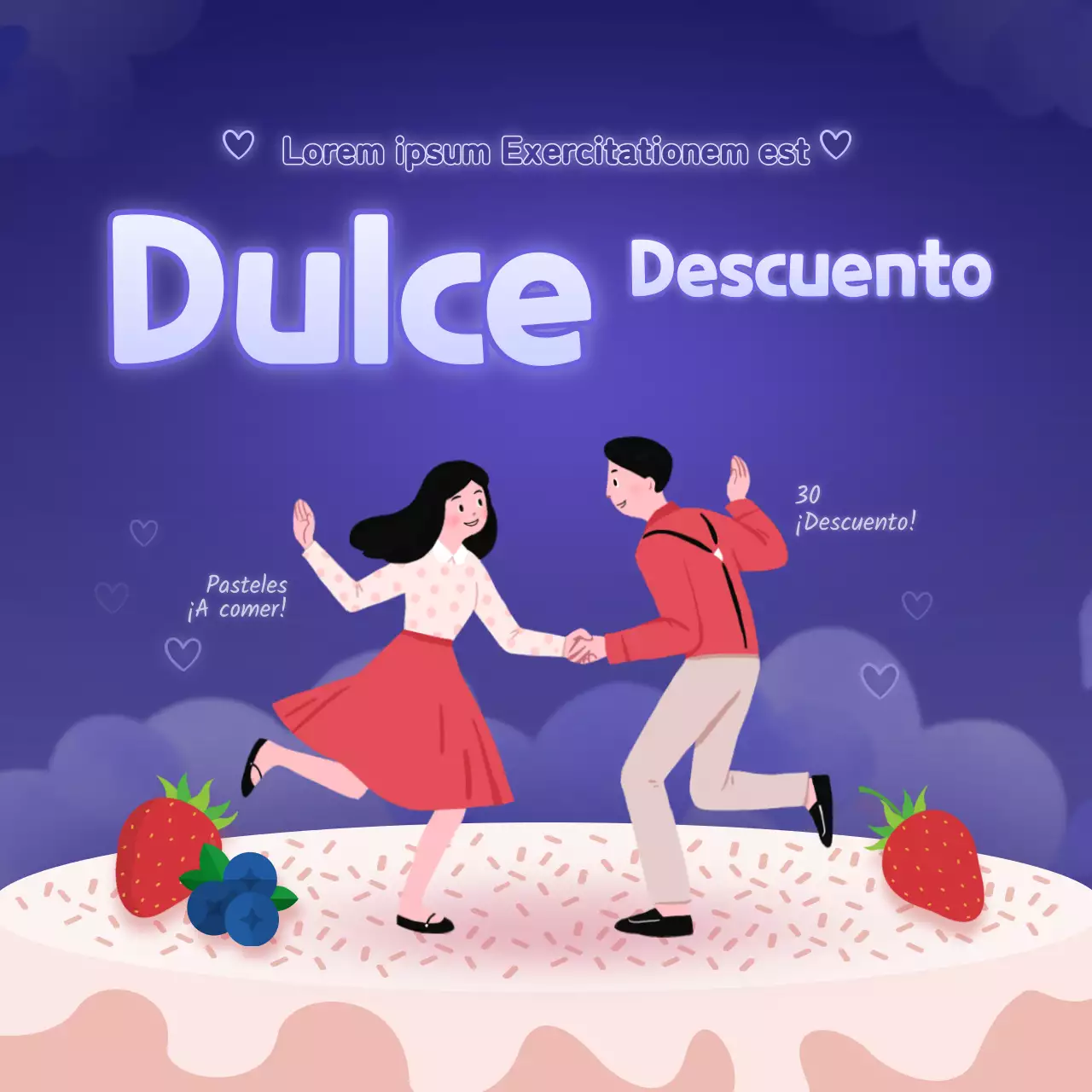 Descuento en tartas de San Valentín con fondo azul