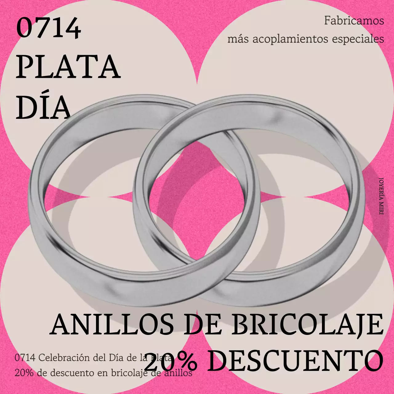Venta del Día de la Plata con enganches plateados sobre fondo rosa y beige