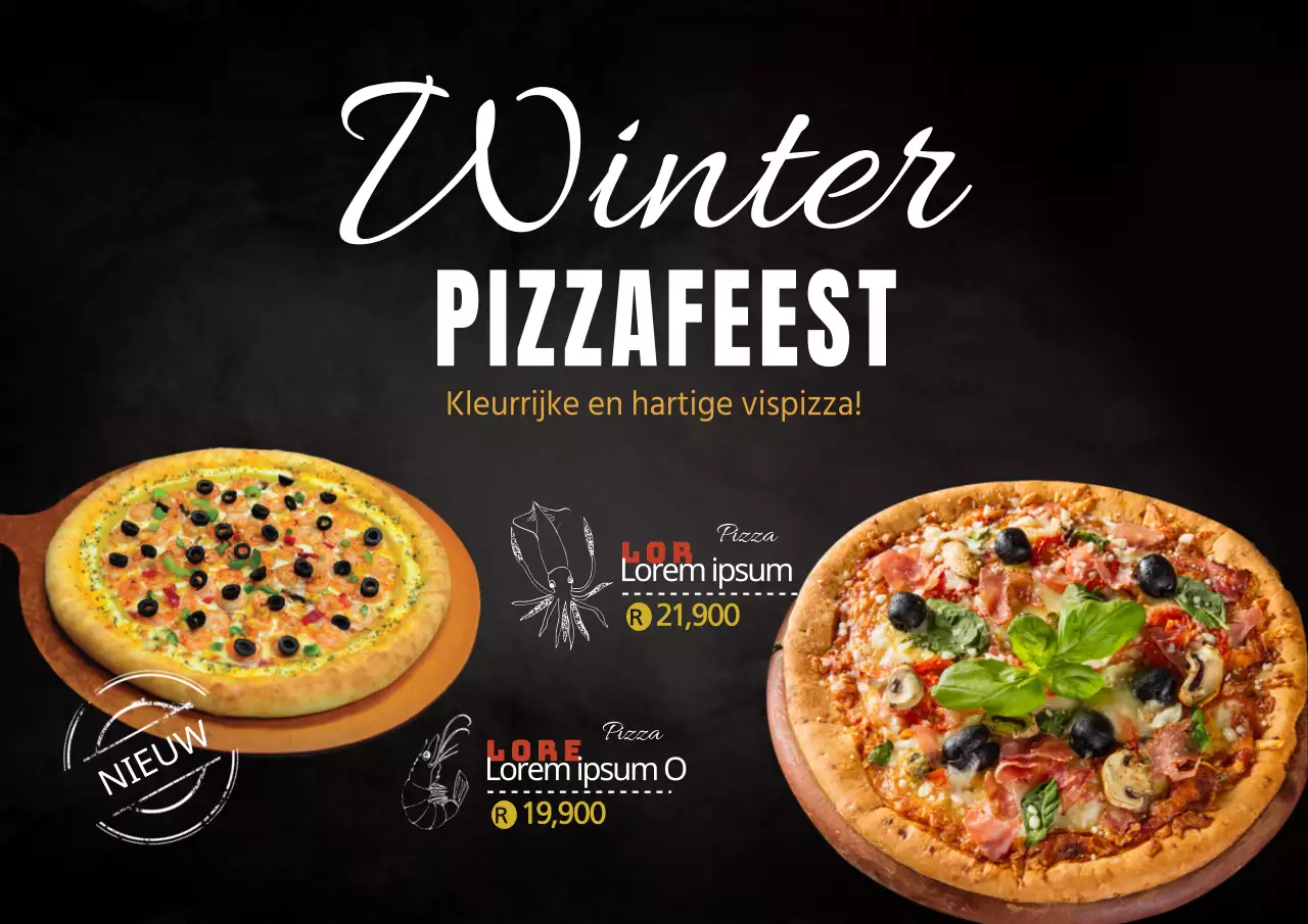 Nieuw zeevruchten pizza menu