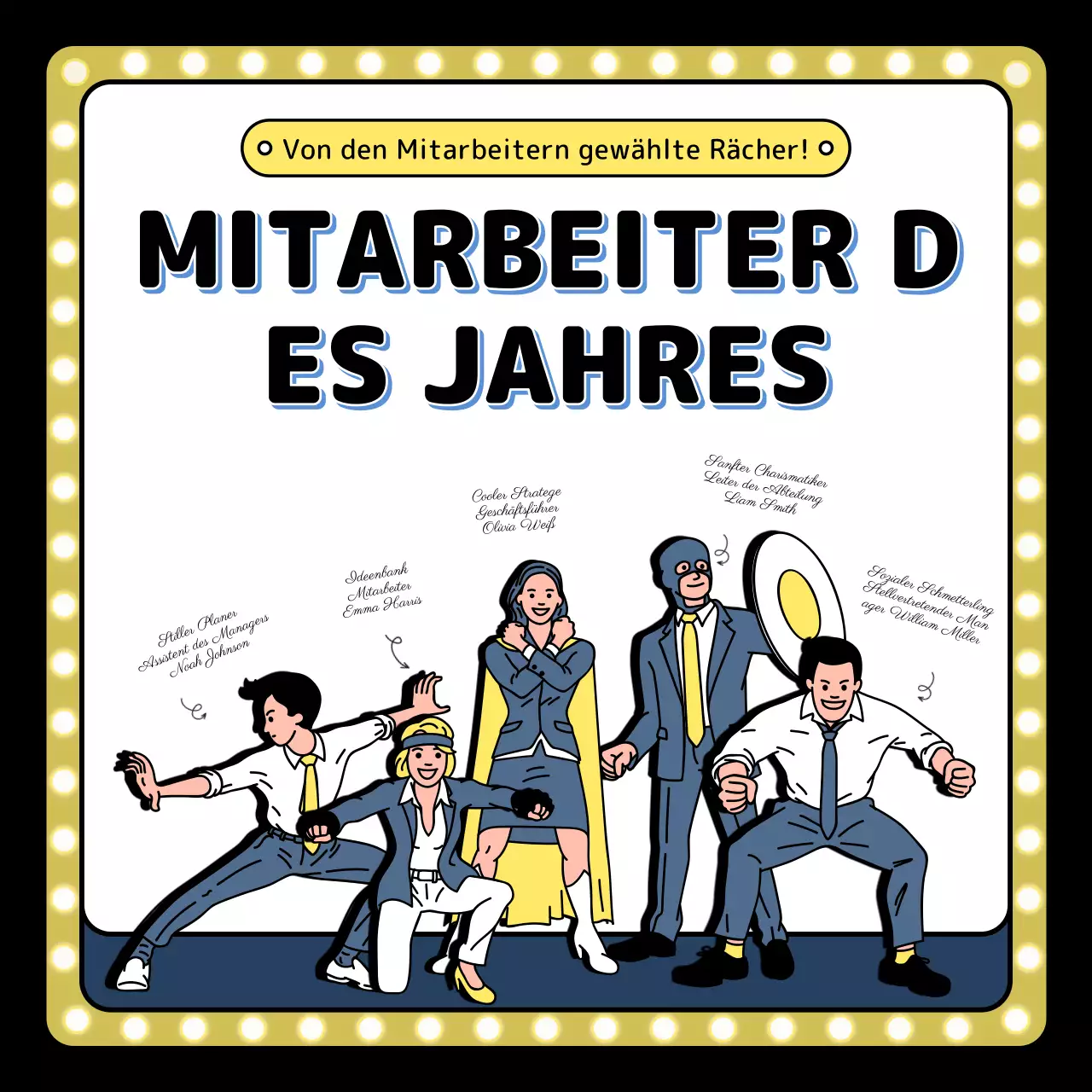 Ende des Jahres Veranstaltung Illustration in gelb blau schwarz