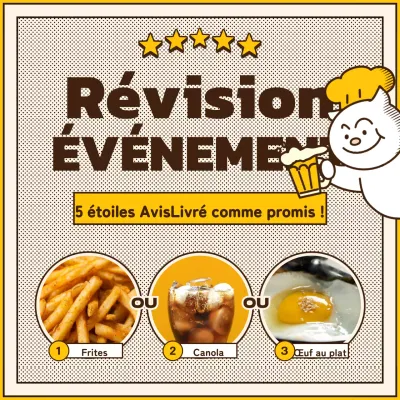 Yellow, beige, and brown delivery food review event