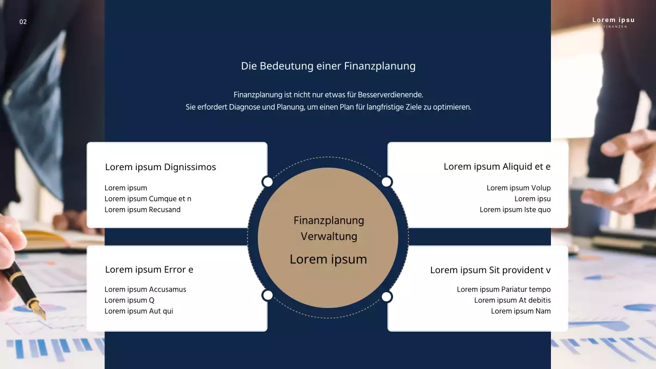 Ein Leitfaden für die persönliche Finanzplanungsberatung in Marineblau und Beige