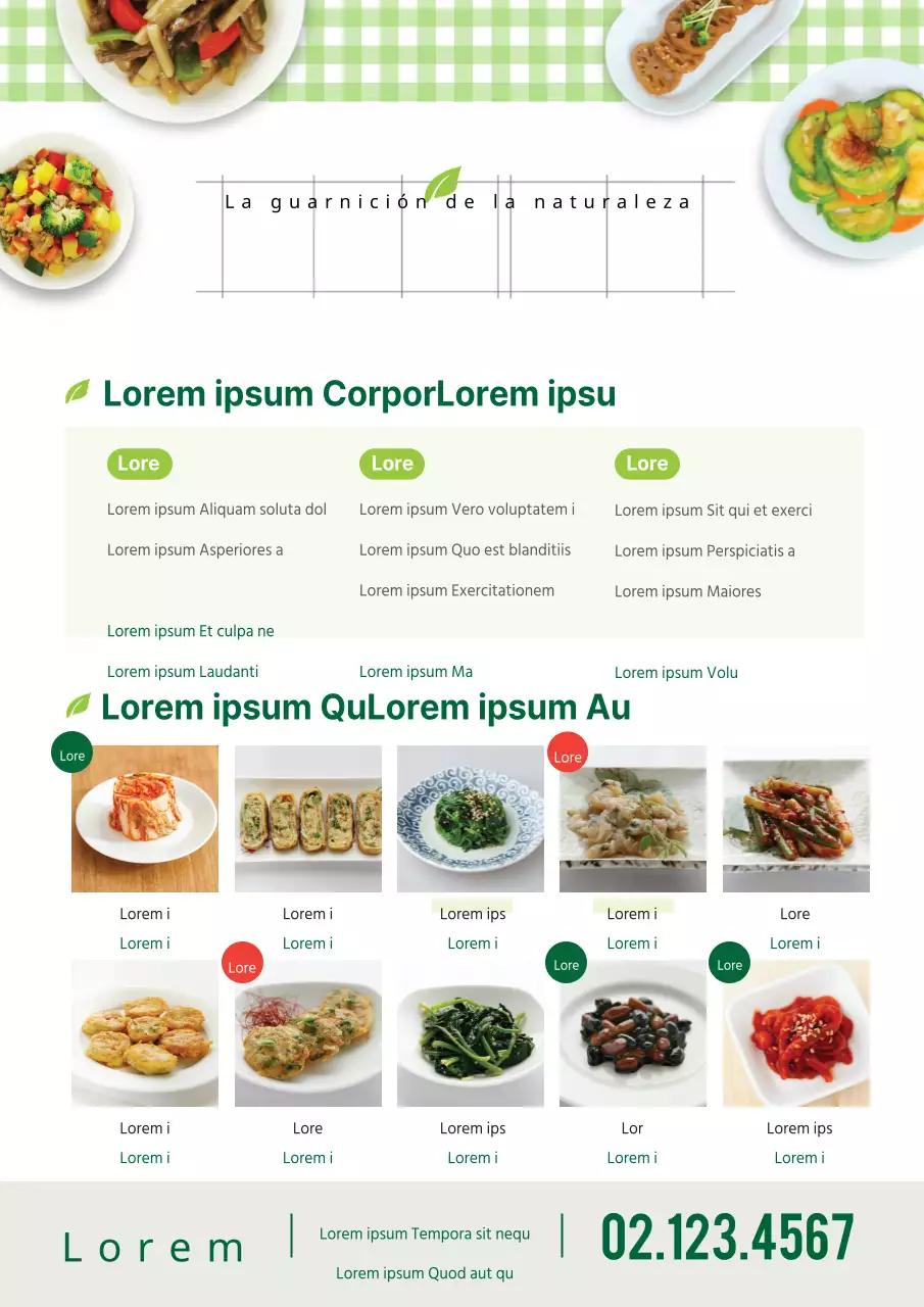 Promociona el menú de tu tienda de ensaladas con un estampado de cuadros chartreuse y fotos de comida