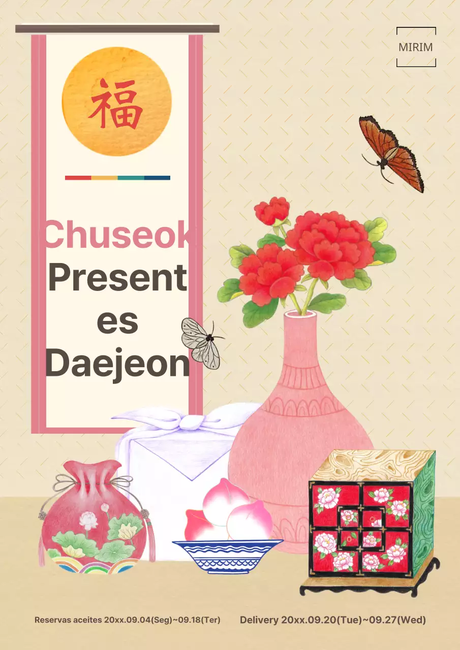 Presentes Obon com conceito de conto popular castanho e cor-de-rosa