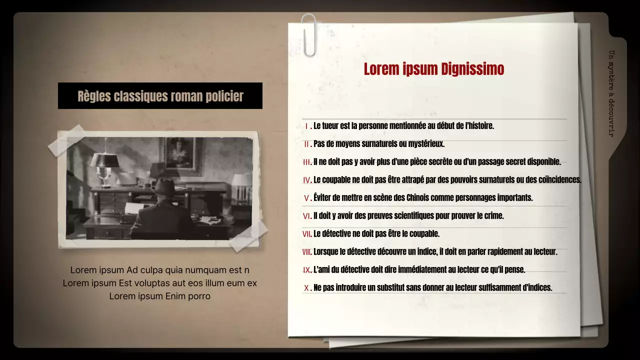 Analyse des romans policiers sur fond noir et des classeurs bruns