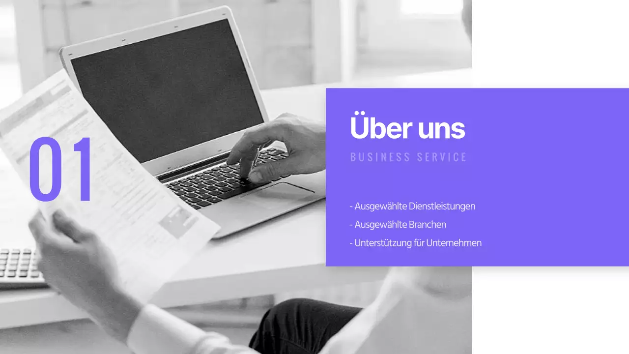 Einfache Präsentation zur Unternehmensvorstellung mit violetten Tönen