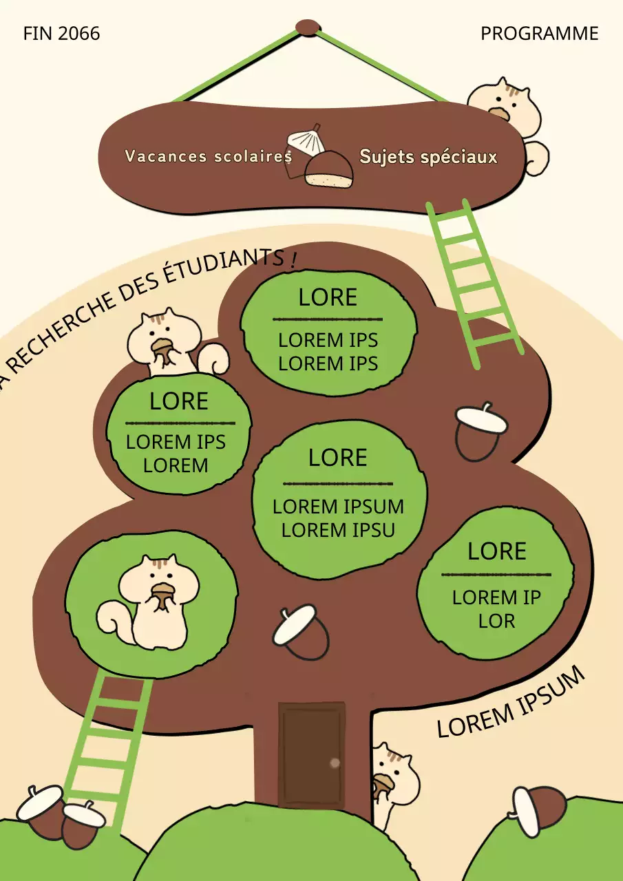 Un joli concept d'arbre à glands en marron et vert pour les vacances scolaires