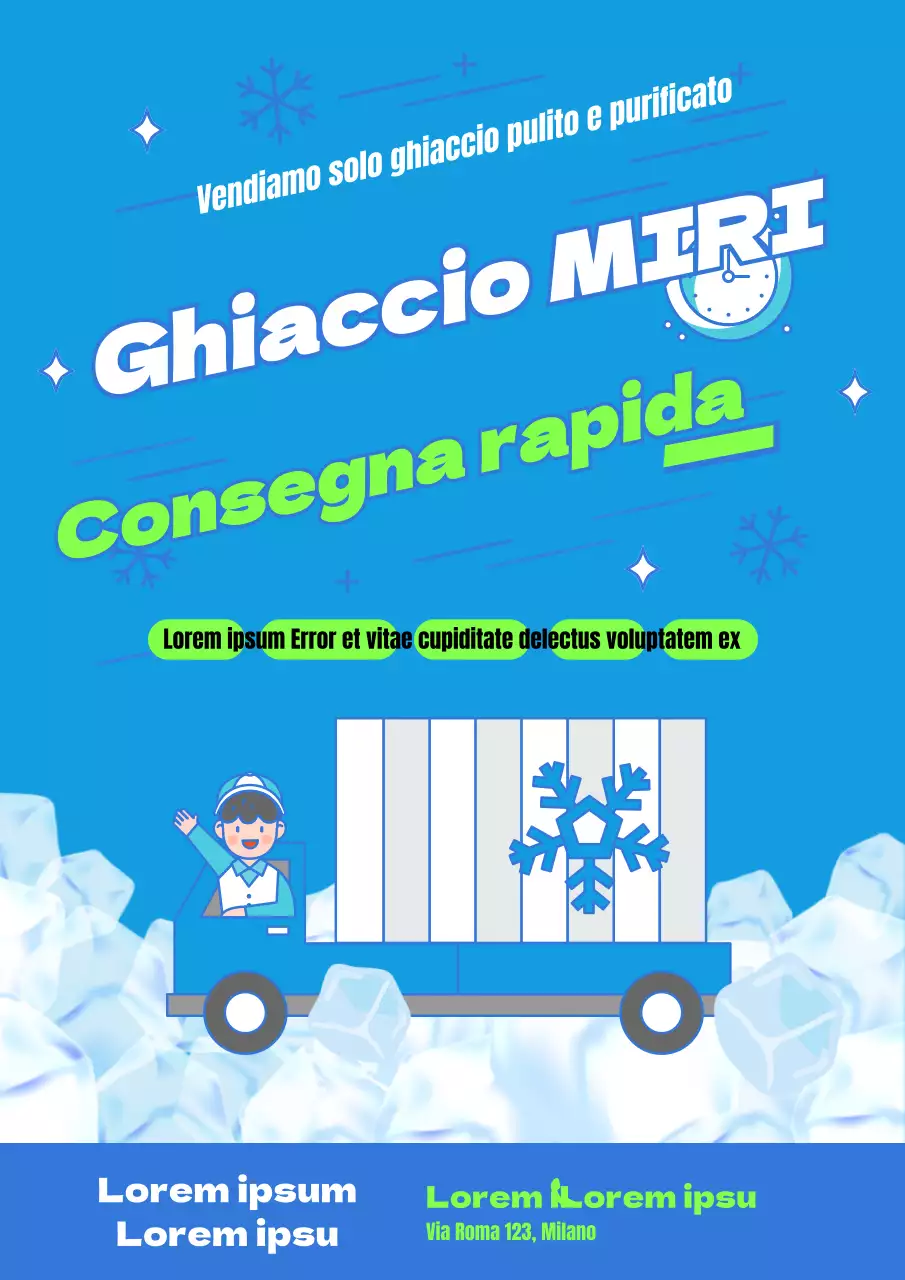 Promuovere la vendita di una simpatica consegna di ghiaccio in azzurro e chartreuse