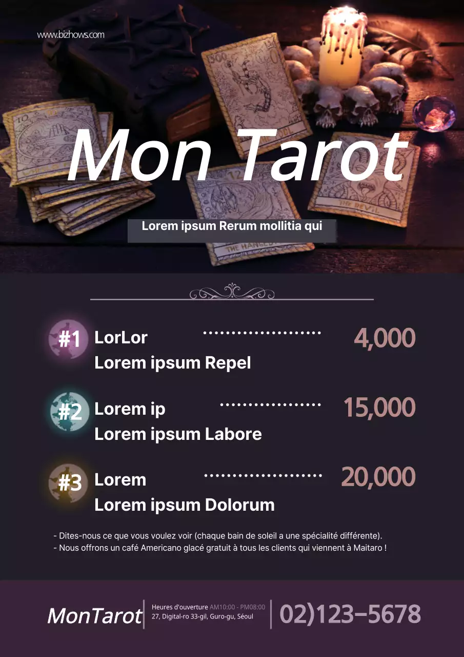 Le menu violet et mystique de Tarogae