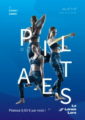 Affiche promotionnelle simple pour la méthode Pilates sur fond bleu dégradé