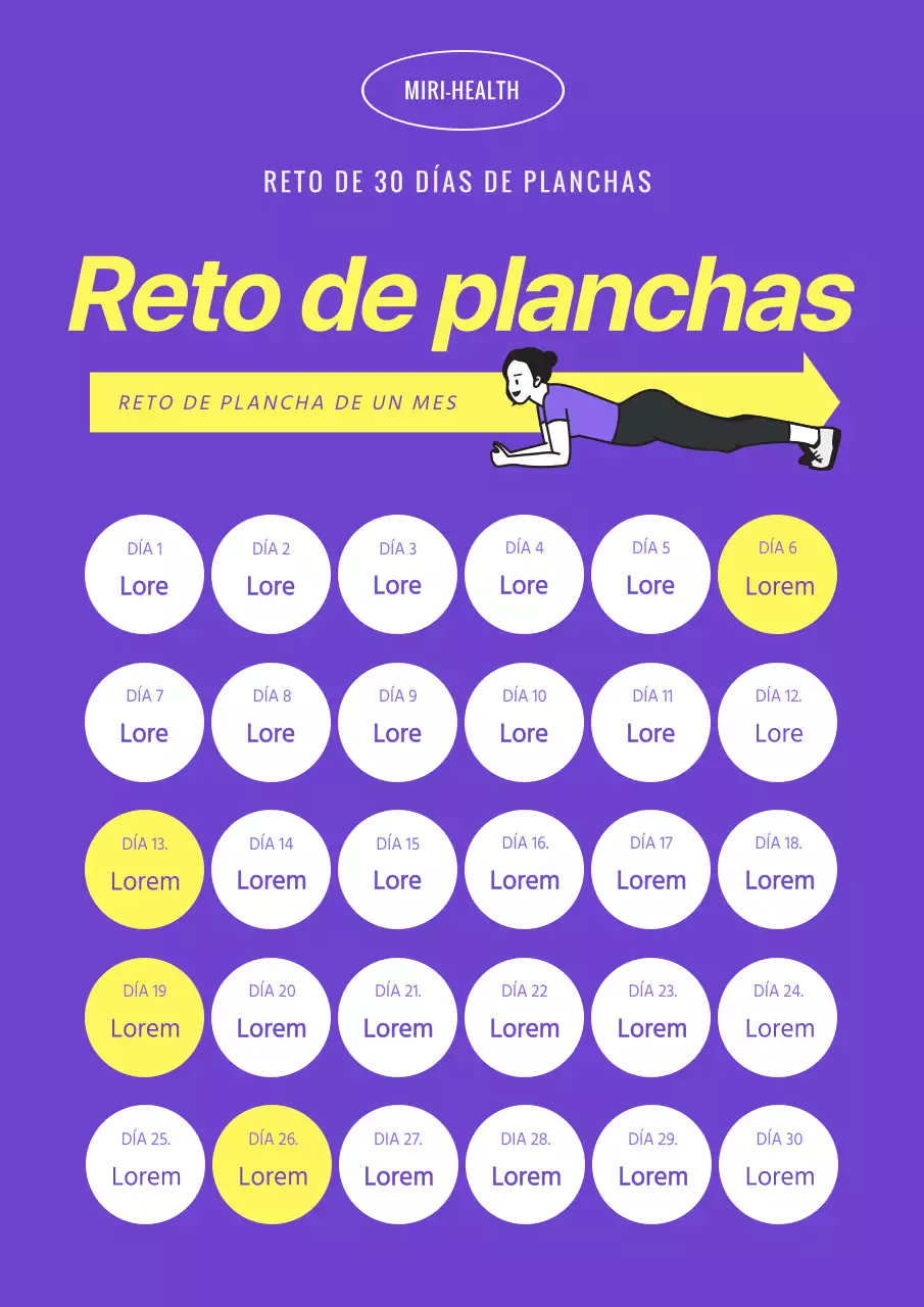 Plank One Month Rutina Reto Póster Web Vertical en Morado y Amarillo