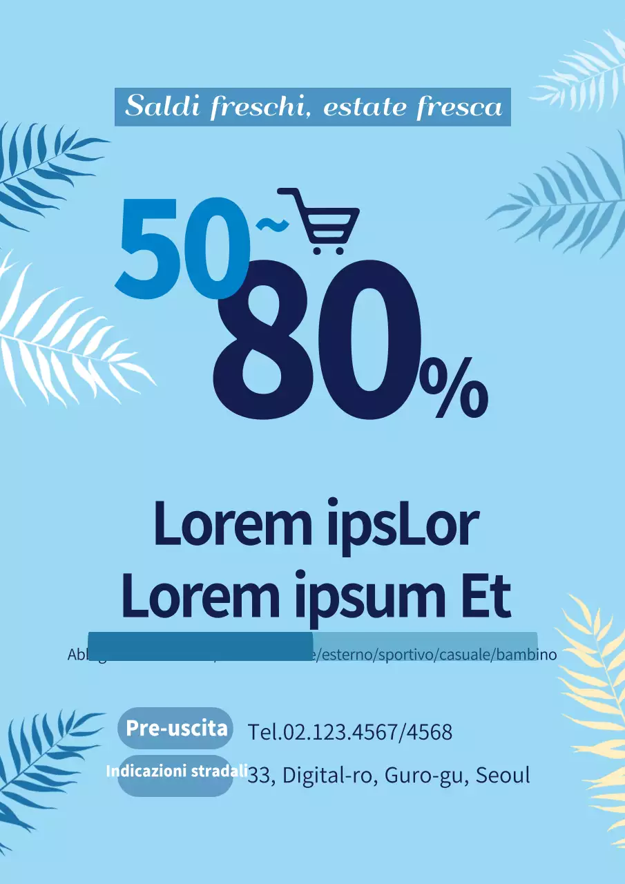 Promuovere una vendita estiva con un'illustrazione di foglie botaniche blu