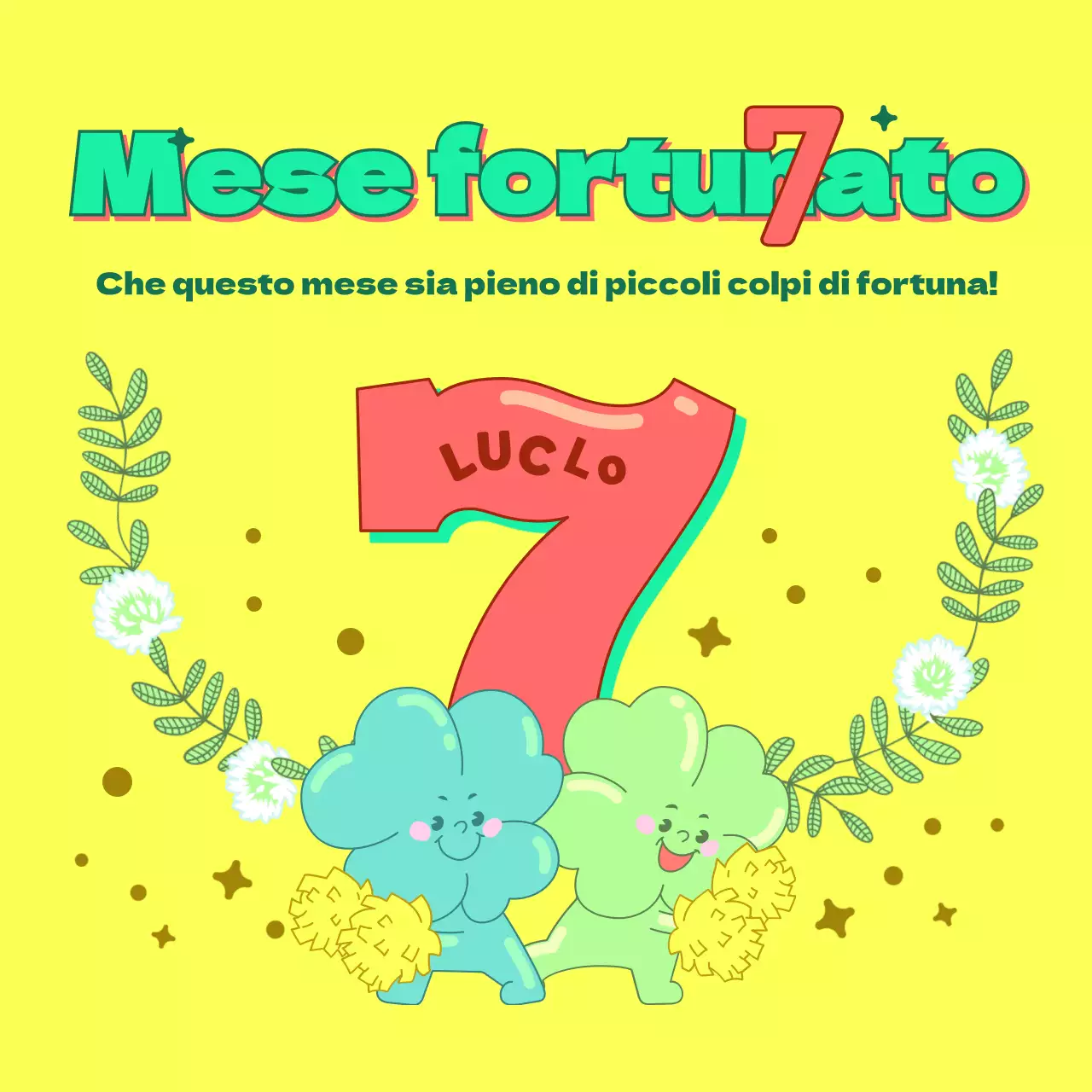 Tema giallo di buona fortuna con illustrazioni di personaggi vivaci e simpatici