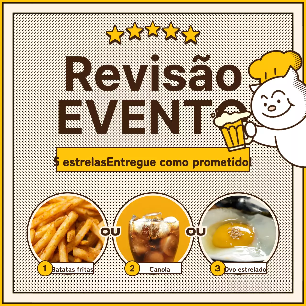 Evento de entrega de comida amarelo, bege e castanho