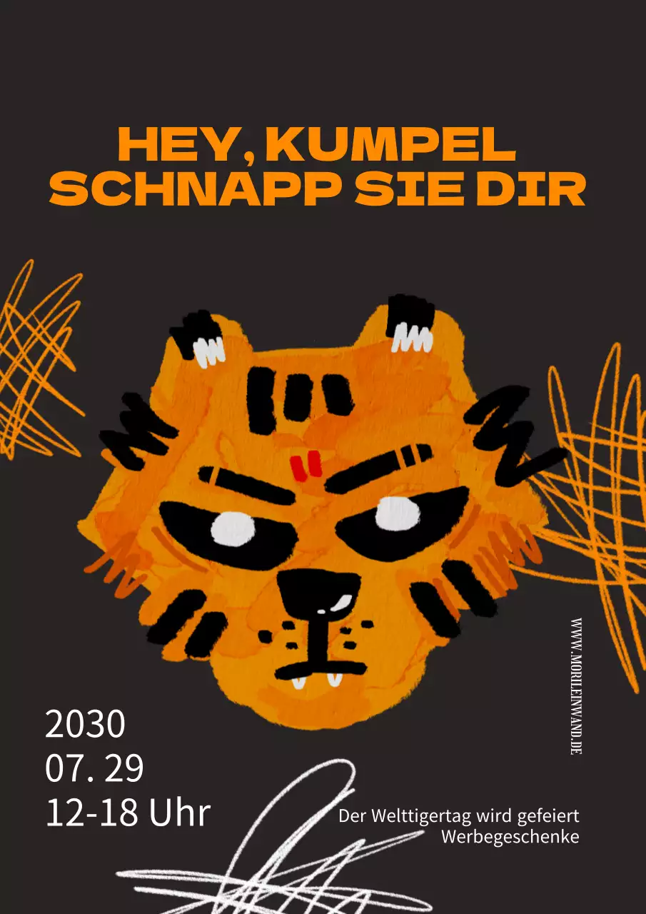 Niedlicher Aquarell-Tiger-Handabdruck in Schwarz und Orange