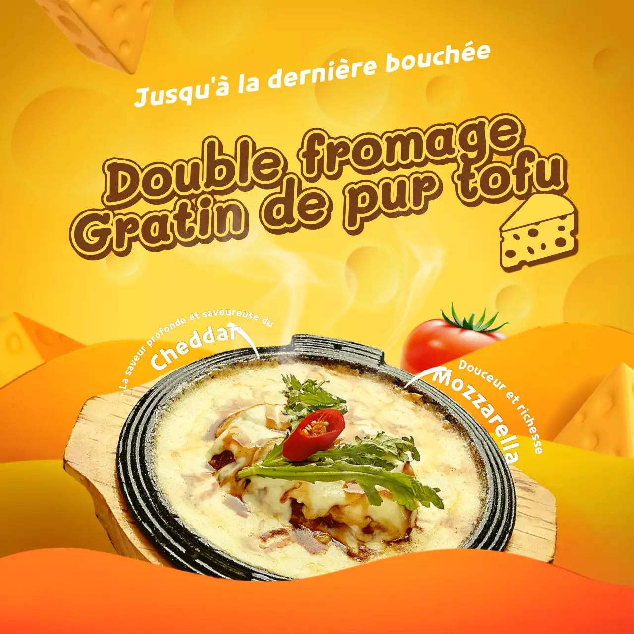 Thème du gratin de fromage sundubu avec un concept jaune savoureux
