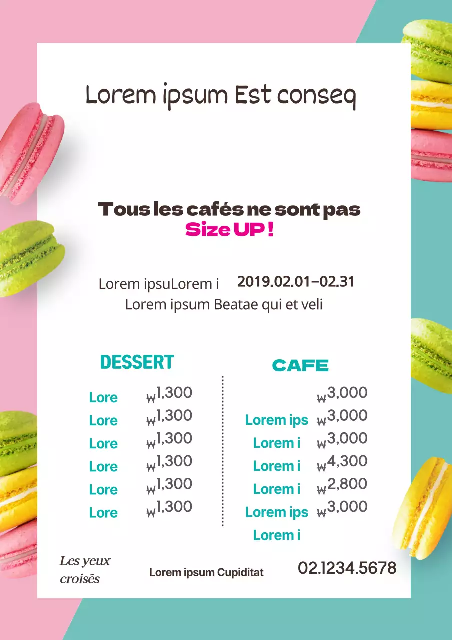 Menu simple du Café des macarons