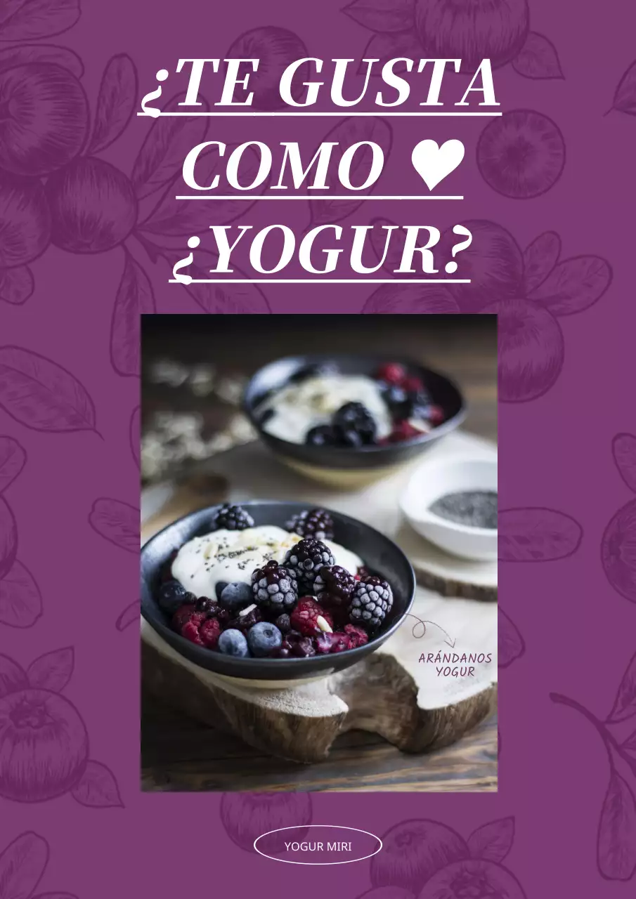 Cartel promocional sencillo de yogur con fondo de dibujo de arándanos morados