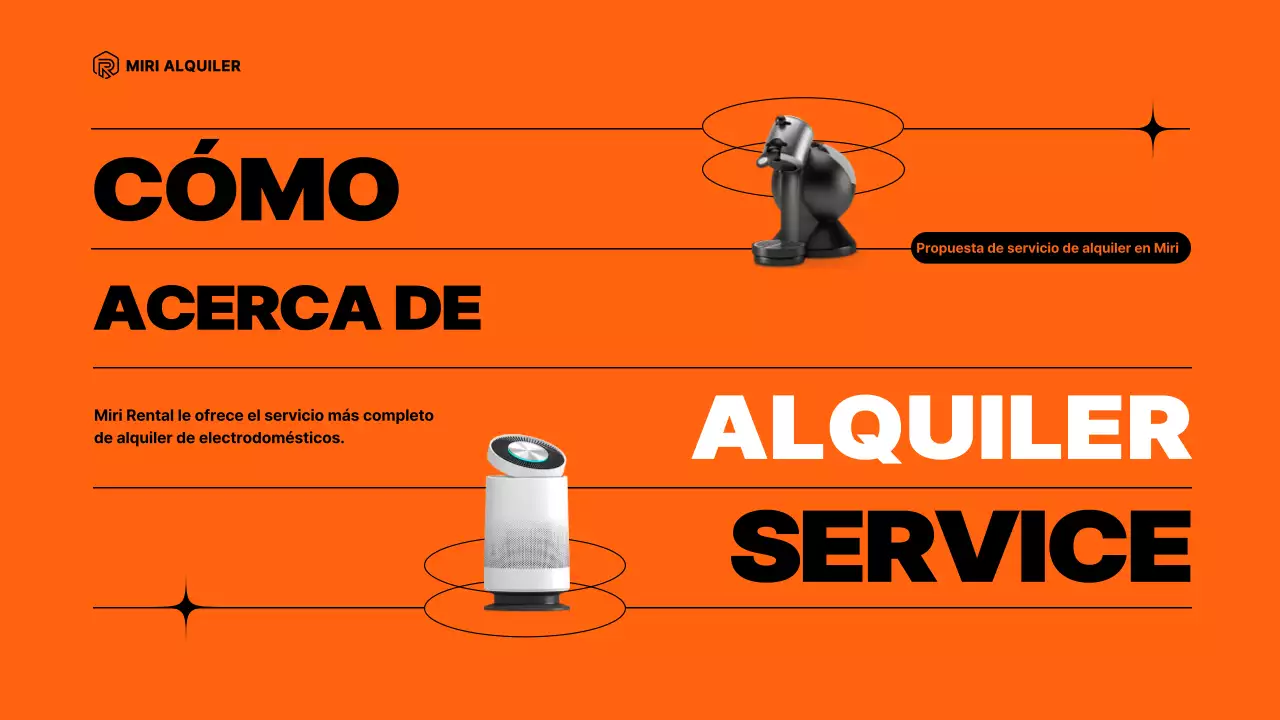 Propuesta de servicio de alquiler de electrodomésticos con elementos de color naranja