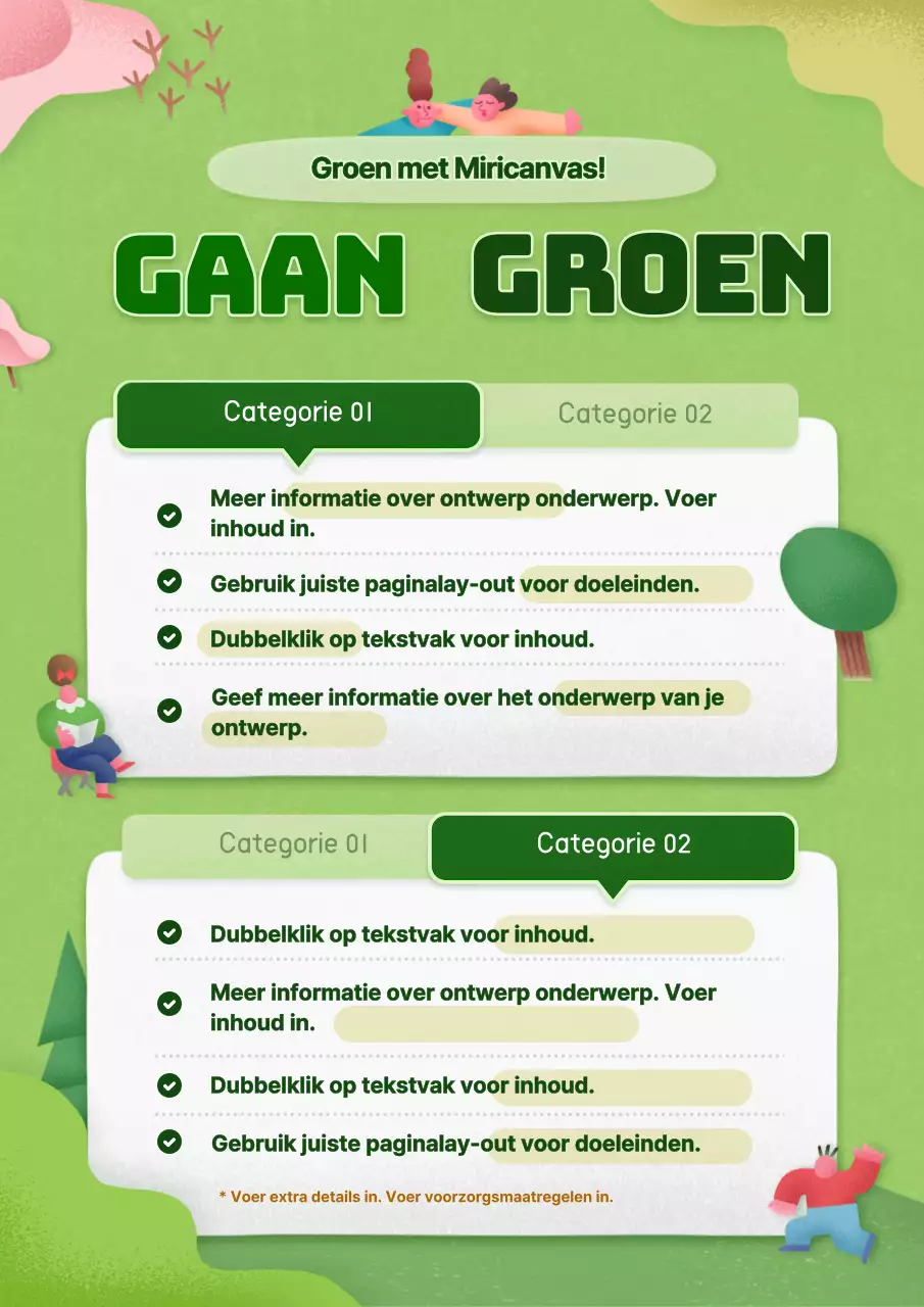 Groene, schattige geïllustreerde milieuborden