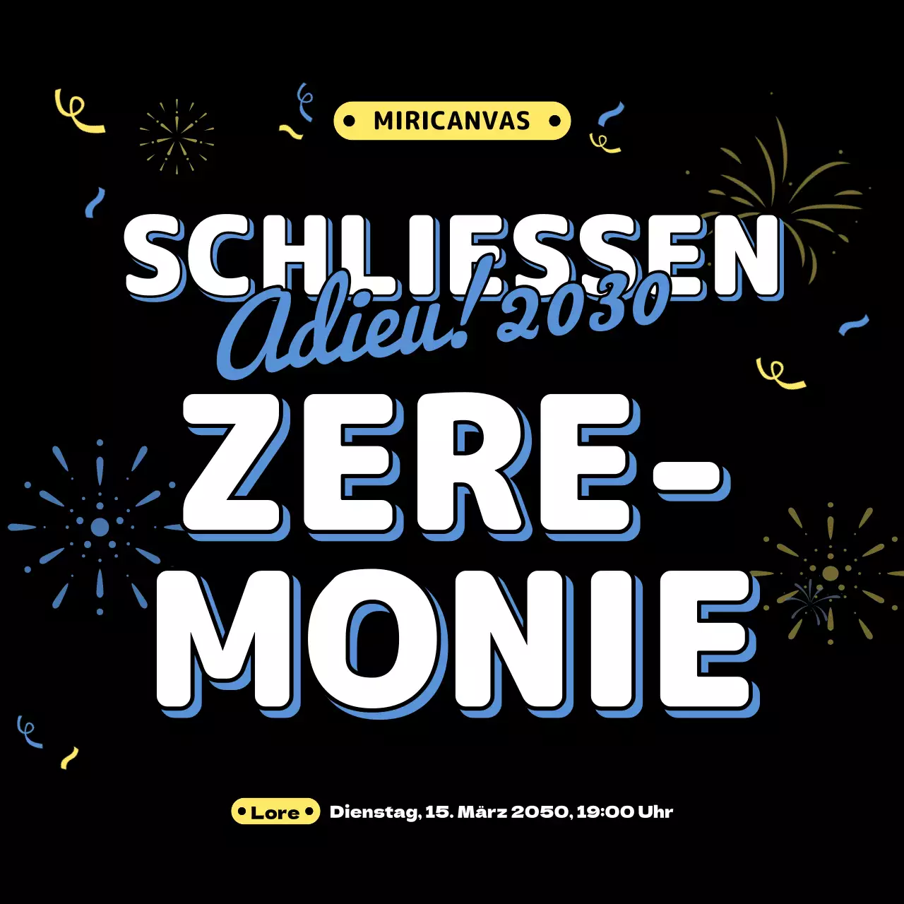 Ende des Jahres Veranstaltung Illustration in gelb blau schwarz