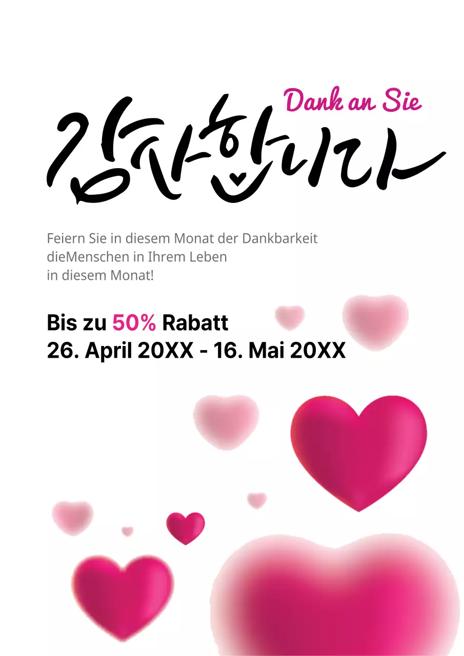 Werben Sie für einen Verkauf und bedanken Sie sich mit einer rosa Herz-Illustration