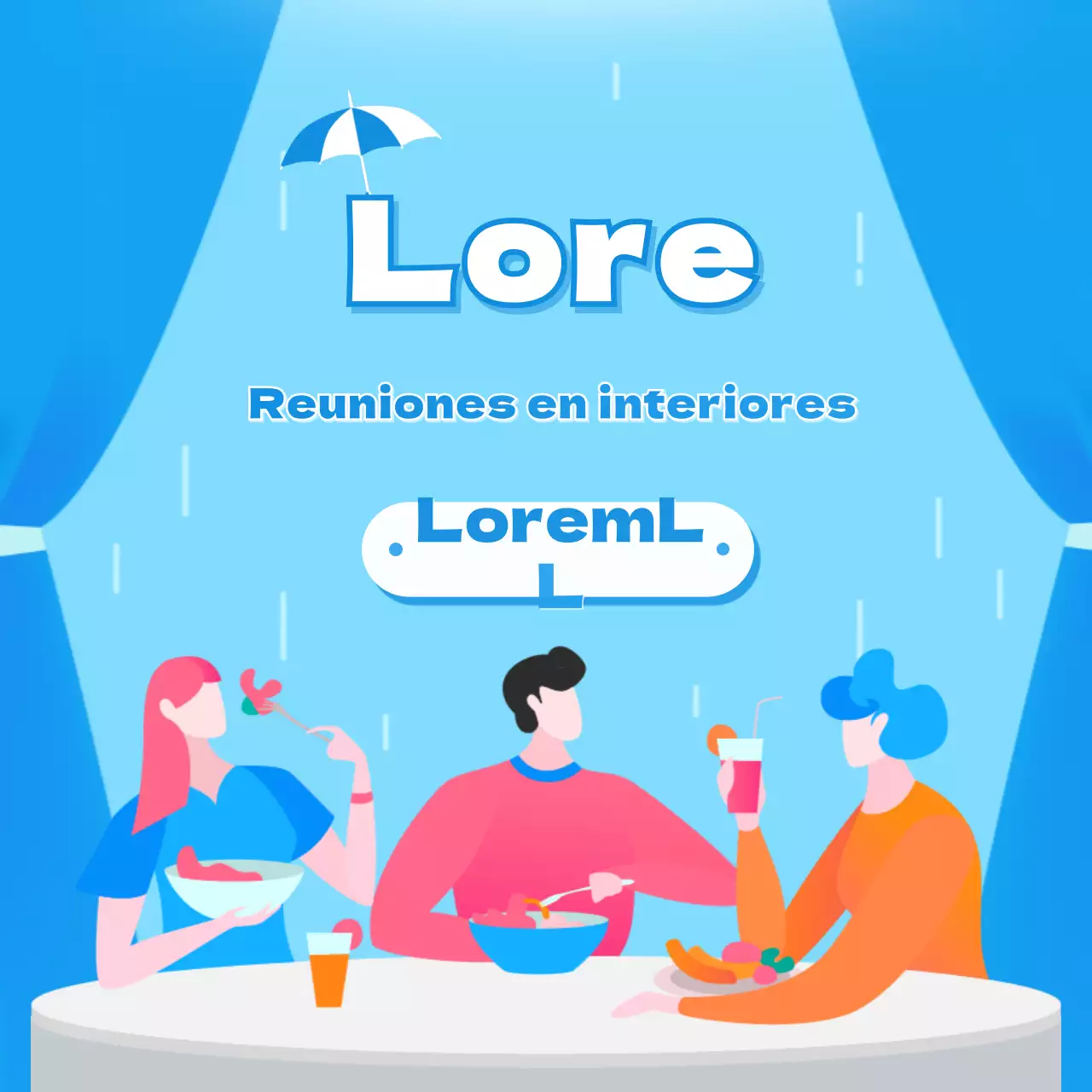 Ilustración en azul Lugares de reunión interiores recomendados en época de lluvias