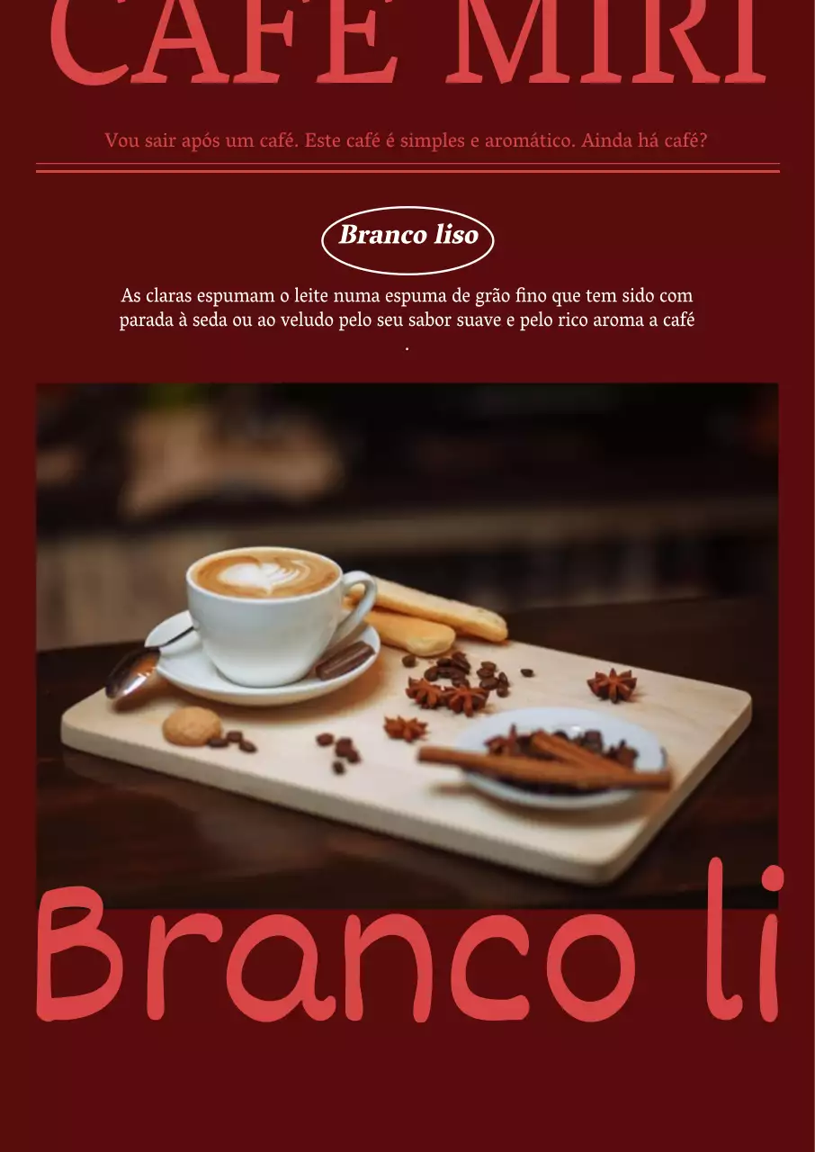 Um menu de café outonal com um fundo cor de vinho quente e letra cursiva inglesa.