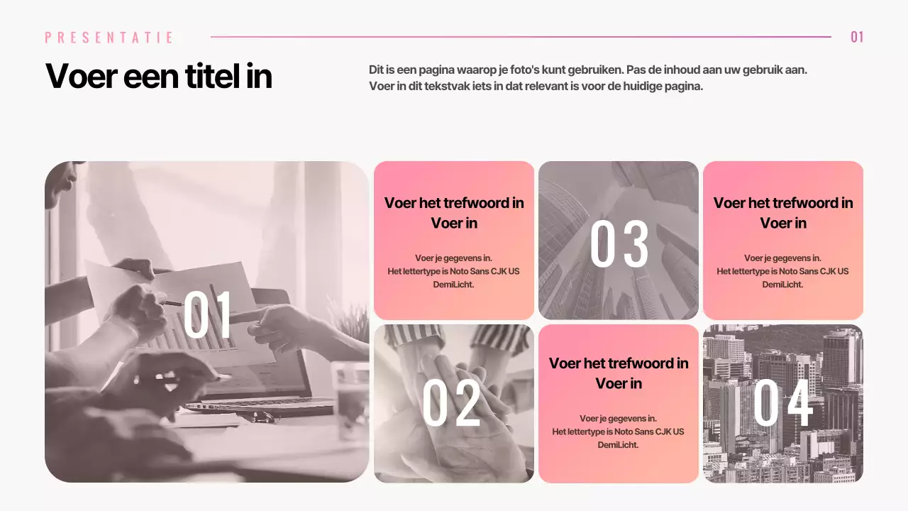 Presentatie van verschillende lay-outs met grafische concepten met roze kleurverloop