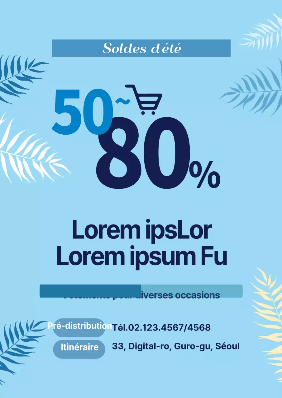 Promouvoir une vente d'été avec une illustration de feuilles botaniques bleues